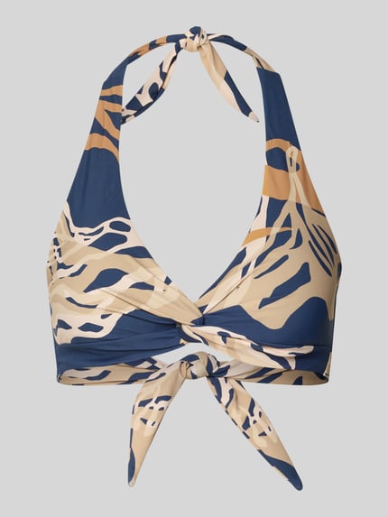 Produktfoto, Bikini-Oberteil mit Neckholder Modell 'Melyd' von Barts, abstraktes Muster in Blau, Beige und Sand, Material-Mix mit Stretch-Anteil