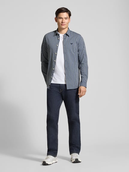 PME Legend Slim Fit Freizeithemd mit Kentkragen und Label-Stitching Marine 1