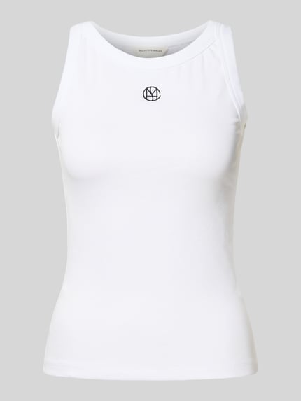MSCH Copenhagen Tanktop in riblook met labelstitching, model 'Gubbe' Offwhite - 2