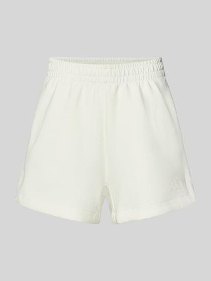 Produktfoto, Shorts mit Label-Print von adidas Sportswear in Weiß, lockerer Schnitt, elastischer Bund, Material-Mix mit Modal-Anteil