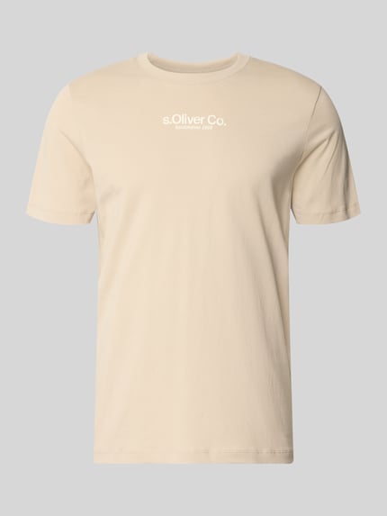 Produktfoto, Regular Fit T-Shirt aus reiner Baumwolle von s.Oliver RED LABEL in Beige, unifarben, Label Print, Rundhals, kurzarm, glatte Textur
