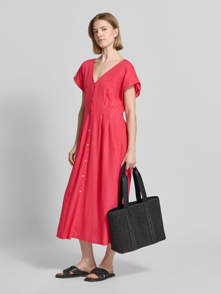 ICHI Midikleid aus Leinen-Viskose-Mix mit V-Ausschnitt Pink 1