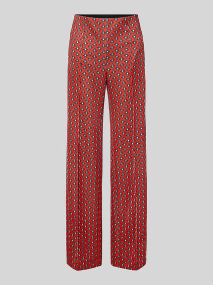 Produktfoto, Hose im Allover-Look mit elastischem Bund von Marc Cain, rot-schwarzer Muster-Mix, Material-Mix mit Stretch, Regular Fit