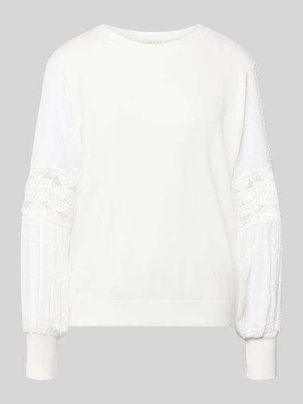 Apricot Sweter z dzianiny z wiskozy z półprzezroczystymi rękawami Złamany biały 2