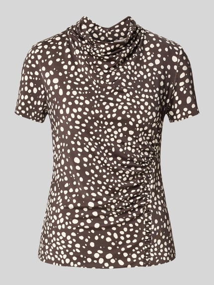 Produktfoto, Slim Fit Kurzarmbluse aus Viskose-Mix Modell 'Endrey' von BOSS, braun mit weißen Punkten, glatte Textur, Damen Kurzarmbluse