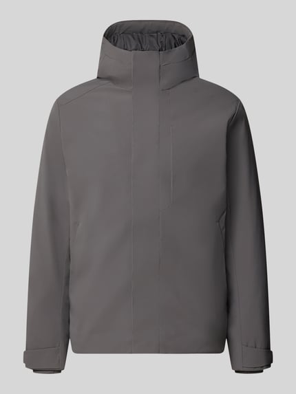 Produktfoto, kurtka z kapturem w kolorze szarym, gładka faktura, Model 'KEEN' od JACK & JONES, krój regular fit, patki przy mankietach, kaptur, zamek błyskawiczny kryty, Długość tyłu w rozmiarze M: 72 cm, szerokość ramion w rozmiarze M: 49 cm, szerokość klatki piersiowej w rozmiarze M: 60 cm, długość rękawów w rozmiarze M: 68 cm