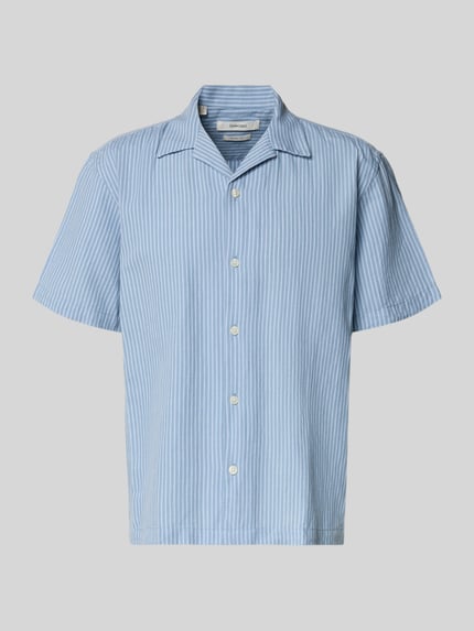 Produktfoto, Relaxed Fit Freizeithemd aus Leinen-Baumwoll-Mix Modell 'RLXCLAY' von HUGO, Optik: Unifarben, Strukturiert, Reverskragen, Kurzarm, durchgehend Knopfleiste, Label-Applikation, Materialverarbeitung: Flammgarn