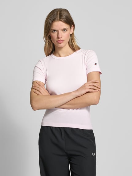Champion T-shirt z prążkowanym okrągłym dekoltem Jasnoróżowy 4