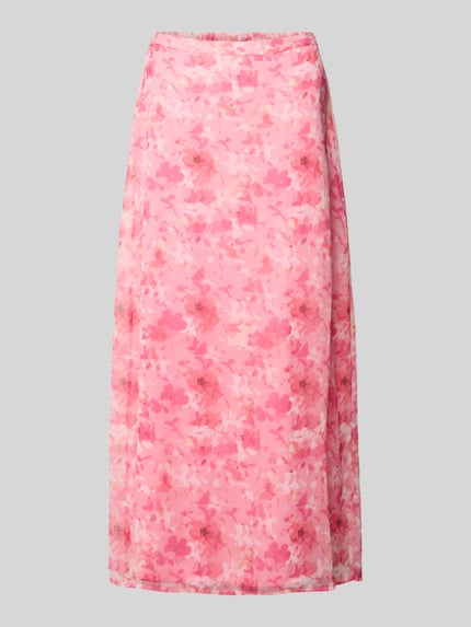 Produktfoto, Ausgestellter Maxi-Rock mit elastischem Bund Modell 'SMILLA' von Vero Moda in Rosa mit floralem Muster, unifarbenem Chiffon und blickdichtem Unterrock