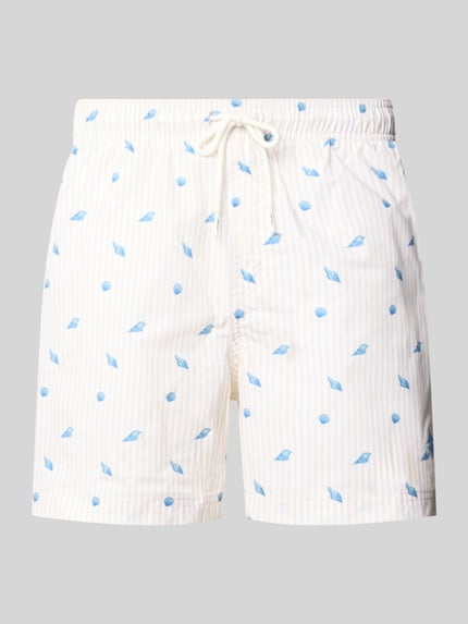 Produktfoto, spodenki kąpielowe o kroju regular fit z wzorem na całej powierzchni, model 'MAUI BREEZE' od Jack & Jones, elastyczny pas, trok
