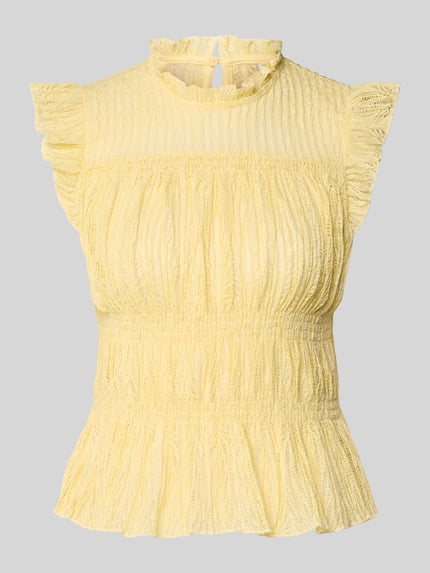 Produktfoto, Slim Fit Blusentop mit Rüschenkragen Modell 'SHAILA' von Only in Unifarbe, Häckelstruktur, gerüschter Rundhals, Damenmode