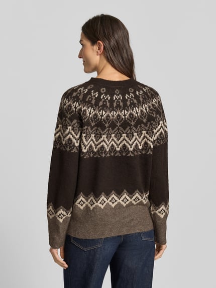 FREE/QUENT sweter z dzianiny w kroju regular fit z norweskim wzorem model 'Merla' Ciemnobrązowy 5