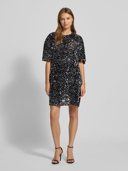 Jake*s Casual Mini-jurk met pailletten en ronde hals Zwart - 1