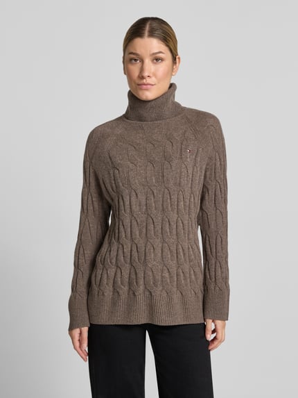 Tommy Hilfiger Sweter z golfem o kroju relaxed fit z czystej wełny Szarobrązowy 4