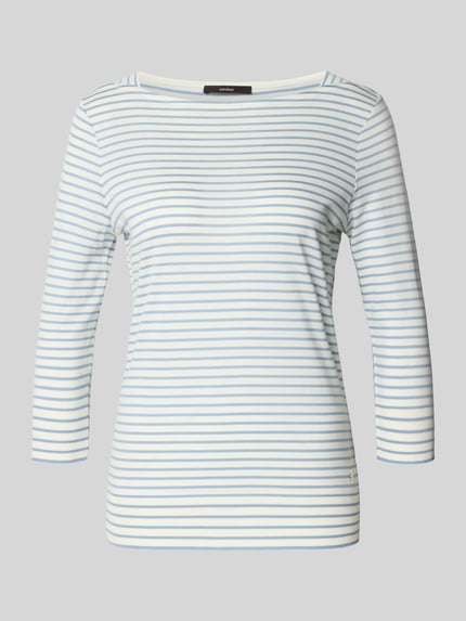 Produktfoto, Regular Fit Longsleeve aus Lyocell-Mix von Windsor, mieszanka lyocellu i bawełny, krój regular fit, dekolt envelope, rękaw o dł. 3/4, długość tyłu w rozmiarze 36: 59 cm, białe i niebieskie paski, delikatna faktura