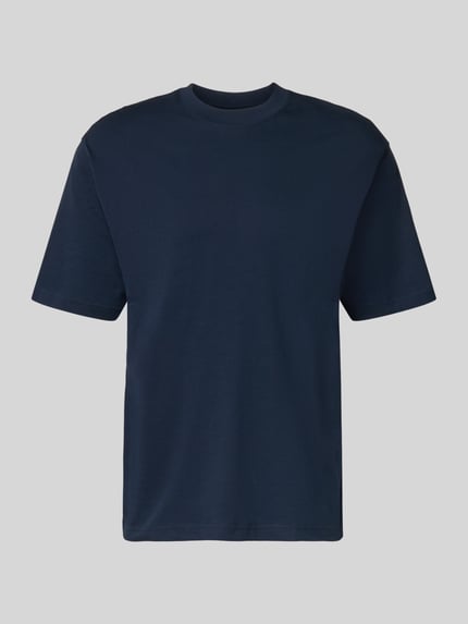 Produktfoto, Regular Fit T-Shirt aus reiner Baumwolle von MCNEAL, krój regular fit, bawełna, okrągły dekolt, krótki rękaw, długość pleców 66 cm w rozmiarze M, granatowy kolor, gładka tekstura