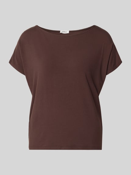 Productfoto, donkerbruin oversized t-shirt uit viscose-mix van s.Oliver RED LABEL, gladde stof, ronde hals
