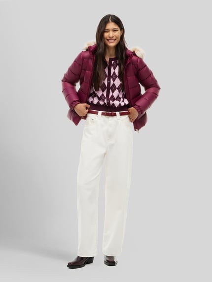 Tommy Jeans Regular Fit Steppjacke mit Kunstfell Bordeaux 1