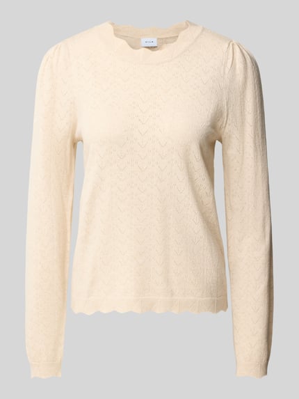 Productfoto, beige Strickpullover aus Viskose-Mix Modell 'femi' van VILA met regular fit, ronde hals, fijne textuur, dames strickpullover