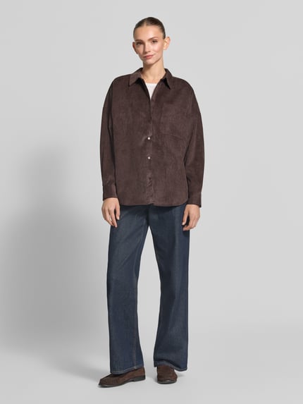 VERO MODA Oversized Fit Langarmbluse mit Brusttasche Modell 'SANNE' Schoko 1