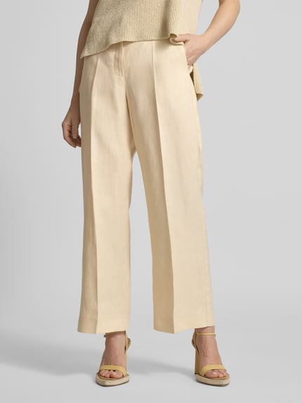 Weekend Max Mara Spodnie lniane z szeroką nogawką w kant model ‘MALIZIA’ Piaskowy 4