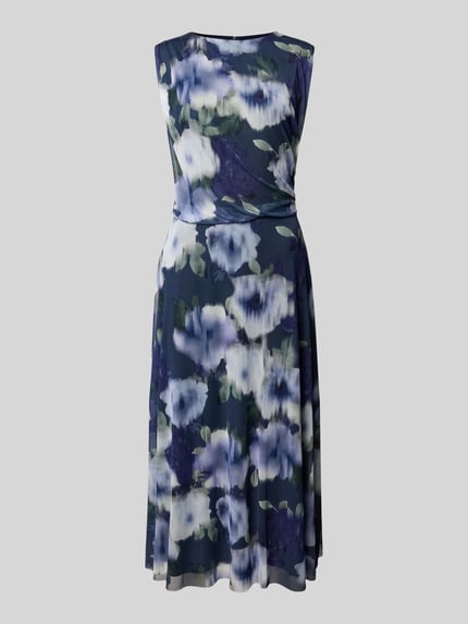 SWING Cocktailkleid aus fließendem Stoff mit Rundhalsausschnitt Marine 2