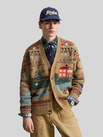 Polo Ralph Lauren Cardigan aus Wolle mit Landschaftsintarsien Beige 4