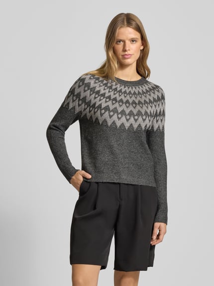 ONLY Regular Fit Strickpullover mit Norwegen-Muster Modell 'FRY' Anthrazit Melange 4
