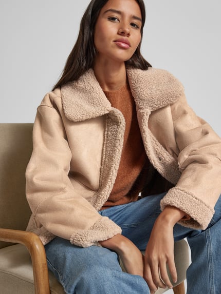 FREE/QUENT Webpelzjacke mit Teilungsnähten Modell 'Lamby' Taupe 3
