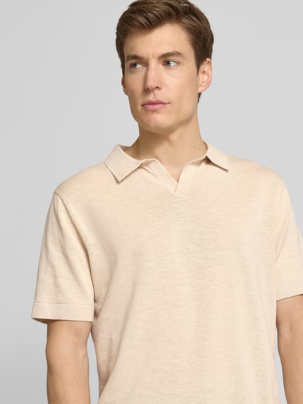 Selected Regular Fit Poloshirt aus Baumwoll-Leinen-Mix Modell 'MATTIS' Offwhite 3