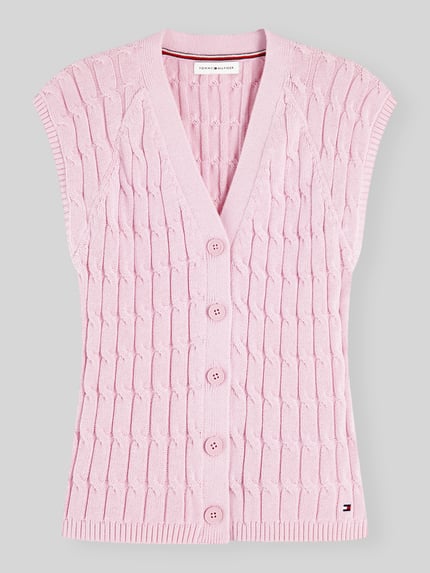 Tommy Hilfiger Regular Fit Strickweste aus reiner Baumwolle Pink 2