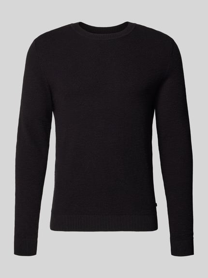 Produktfoto, Pullover mit Strukturstrickoptik aus reiner Baumwolle von S.OLIVER CASUAL in dunklem Melange, Rundhals, Rippenbündchen, Stricktextur