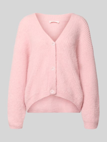 Produktfoto, Cardigan mit V-Ausschnitt Modell 'EAST' von American Vintage, rosa, Knopfleiste, weiche Struktur, Relaxed Fit, Damenmode