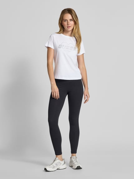 GUESS Activewear T-Shirt mit Strasssteinbesatz Modell 'NARCISO' Weiss 1