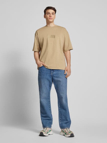 REVIEW T-shirt z wyhaftowanym logo Szarobrązowy 1