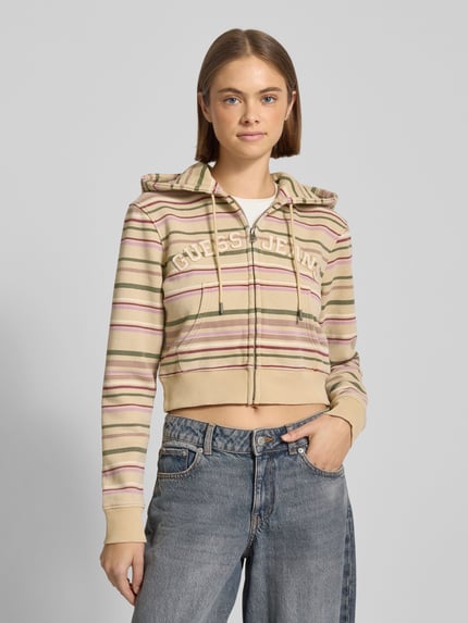 GUESS Jeans Krótka bluza rozpinana z kapturem Beżowy 4
