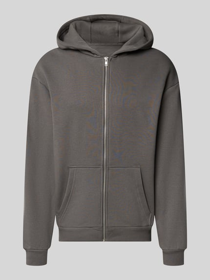 Produktfoto, Regular Fit Strickjacke aus Baumwoll-Mix mit Kapuze von URBAN CLASSICS, szara mieszanka bawełny, zamek, kieszeń kangurka, kaptur, krój regular fit, długość tyłu w rozmiarze M 70 cm, długość rękawów w rozmiarze M 64 cm