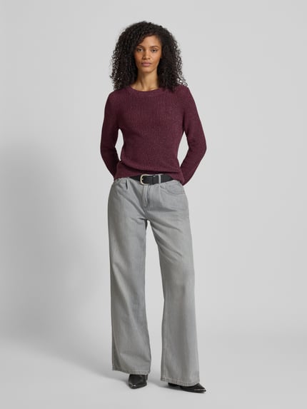 monari Gebreide pullover met ribboorden Bordeaux - 1