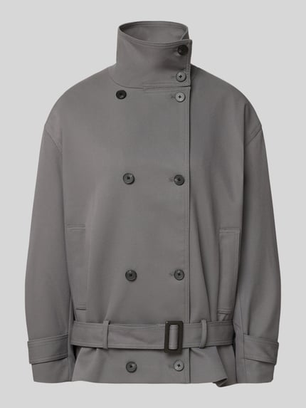 Produktfoto, Jacke mit Stehkragen Modell 'DARIO' von MANGO in Grau, doppelreihige Knopfleiste, Gürtel, Material-Mix mit Viskose-Anteil