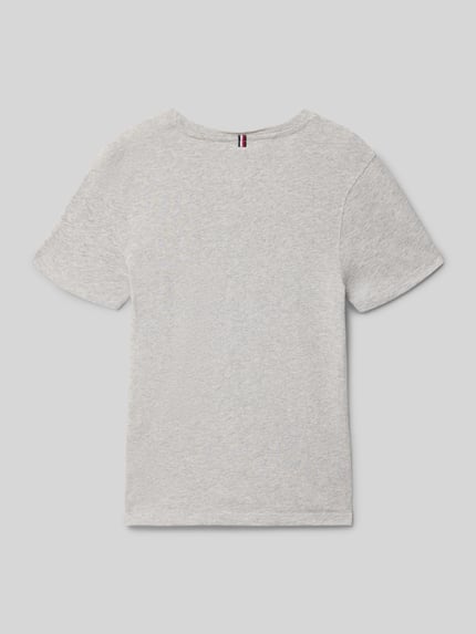 Produktfoto, Regular Fit T-Shirt aus reiner Baumwolle von Tommy Hilfiger, Kinder T-Shirt in Hellgrau, Rundhalsausschnitt, Logo-Print, glatte Textur