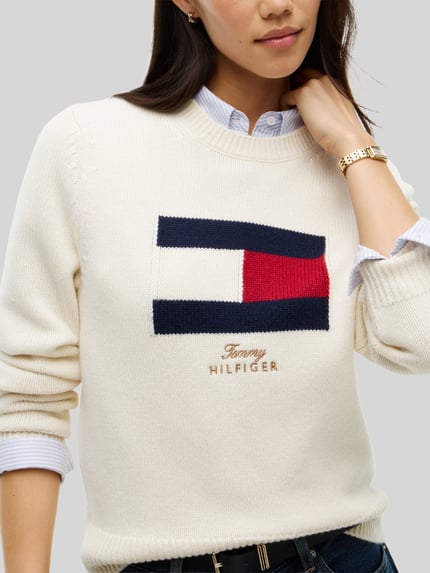 Tommy Hilfiger Pullover aus Wolle Kaschmir mit Logo-Intarsie Offwhite 3