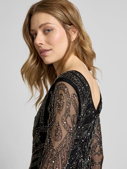 Lace & Beads Sukienka koktajlowa obszyta perełkami Czarny 3