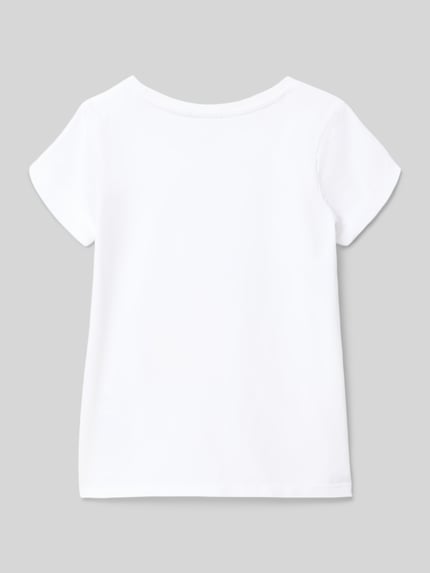 Produktfoto, A-Linien T-Shirt aus reiner Baumwolle von s.Oliver RED LABEL in Weiß, unifarben, kurzarm, Jersey-Textur, Rückansicht.