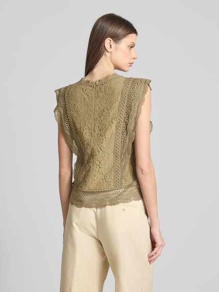 s.Oliver BLACK LABEL Regular fit blouse van kant Kaki - 5