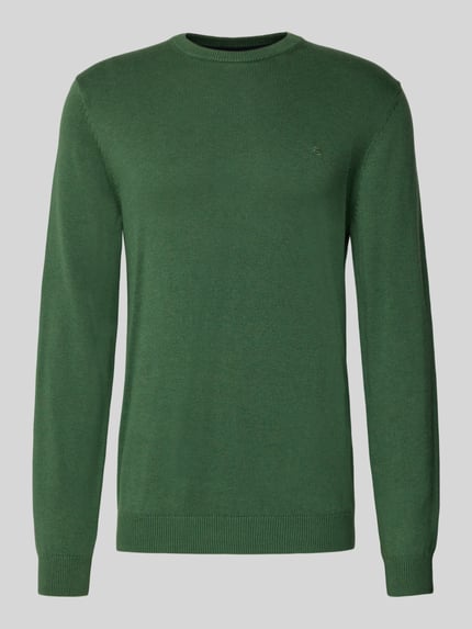Produktfoto, Regular Fit Strickpullover aus Baumwoll-Woll-Mix von Christian Berg Men in Grün mit Rundhalsausschnitt und Label-Stitching