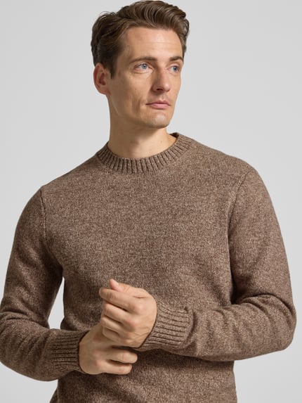 Casual Friday Regular Fit Strickpullover aus Woll-Mix Modell 'ANTE' Taupe Melange 3
