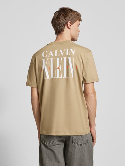 Calvin Klein Jeans T-shirt met geribde ronde hals Beige - 5