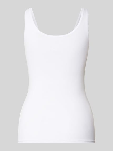 Produktfoto, weißes Tanktop mit U-Ausschnitt und Label-Detail im 2er-Pack von Skiny, schmale Passform, Baumwoll-Elasthan-Mix