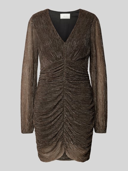 Neo Noir Knielanges Kleid mit Raffungen Metallic Braun 2