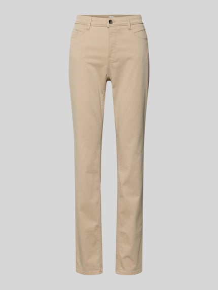 Produktfoto, beige Flared Fit Jeans mit Lyocell-Anteil Modell 'Mary' von Brax, 5-Pocket-Design, glatte Textur, elastischer Baumwoll-Mix